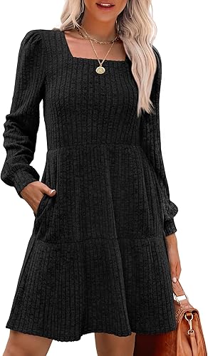 Sampeel Women’s Square Neck Long Sleeve Sweater Dress
